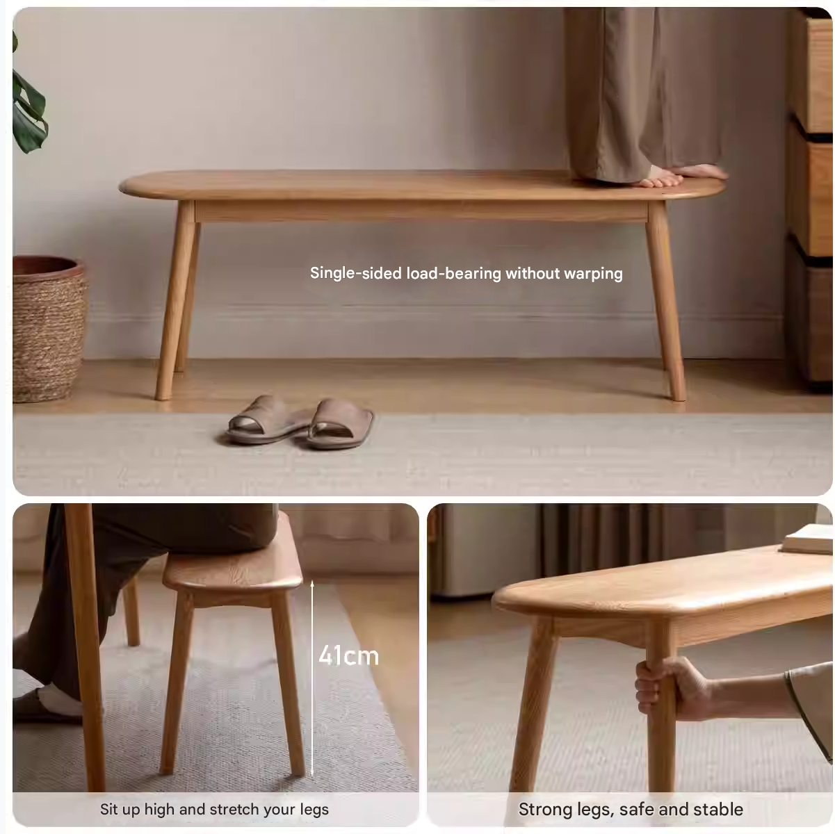 Oak, Black Walnut, Ash, Cherry Solid Wood Simple Bench: