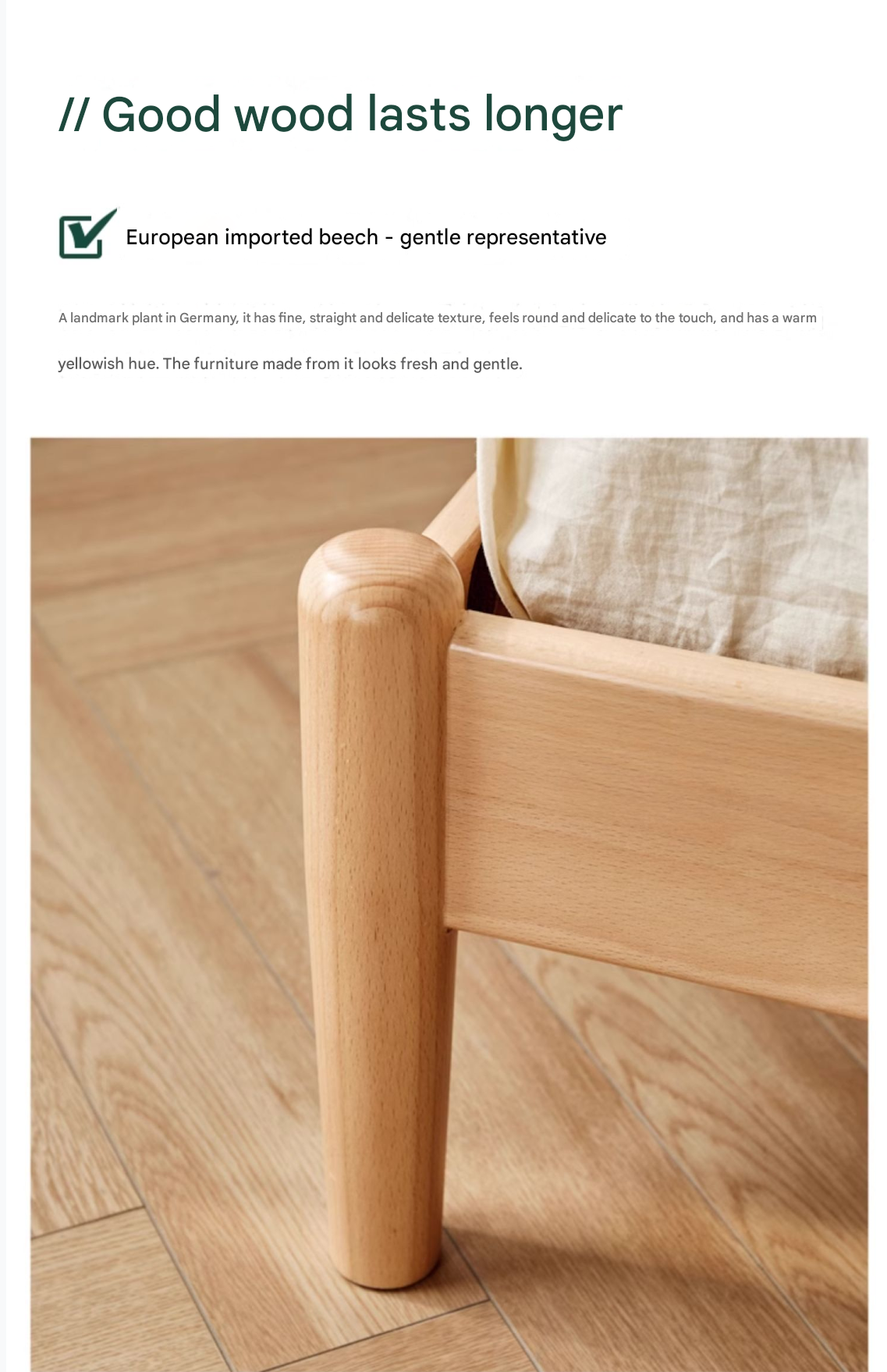 European Beech, Poplar Solid Wood Bed