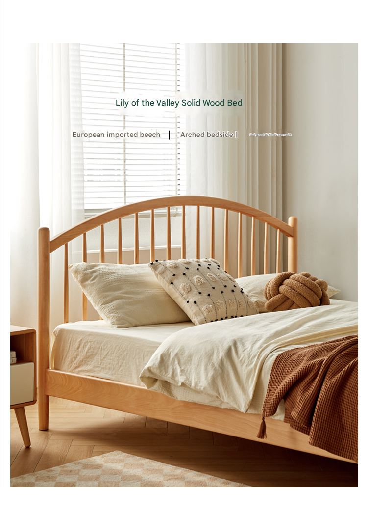 European Beech, Poplar Solid Wood Bed