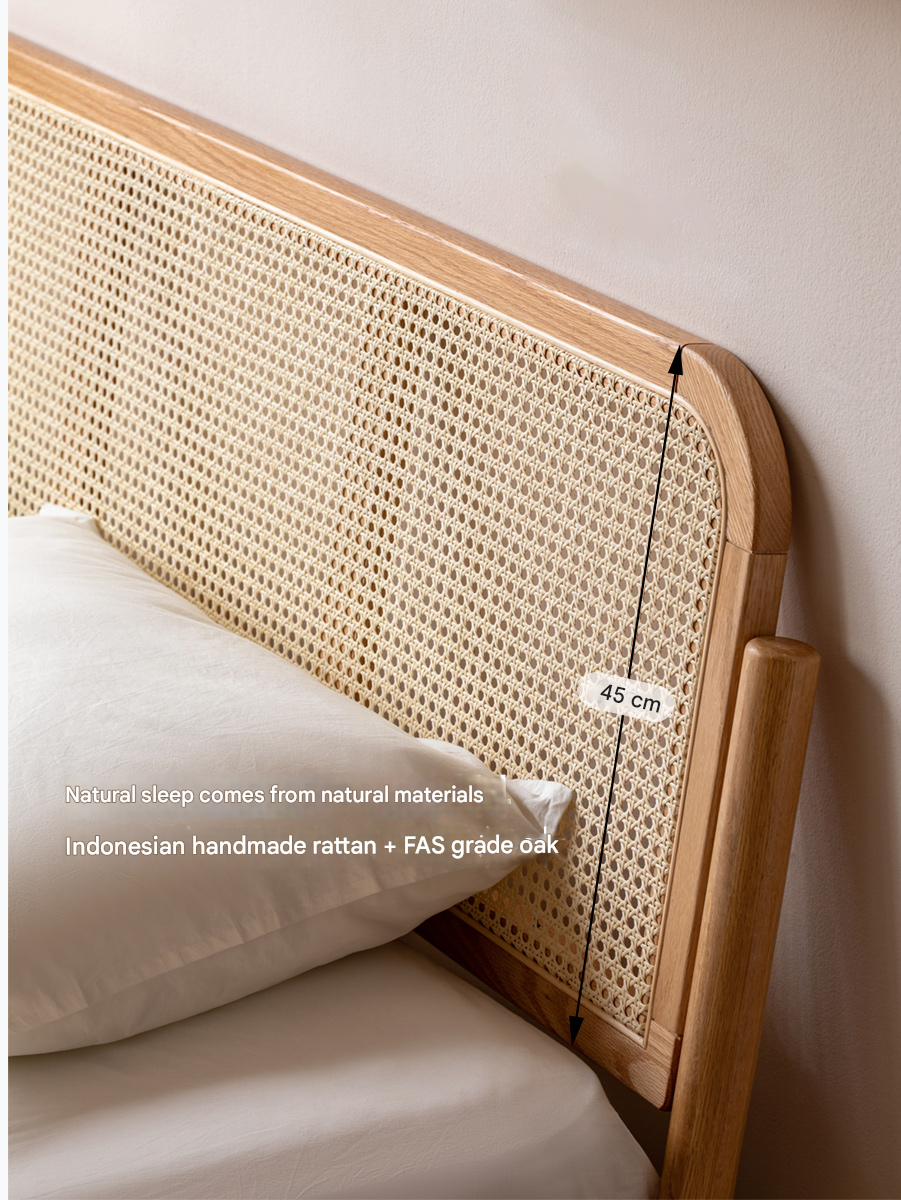 Oak Solid Wood Rattan bed