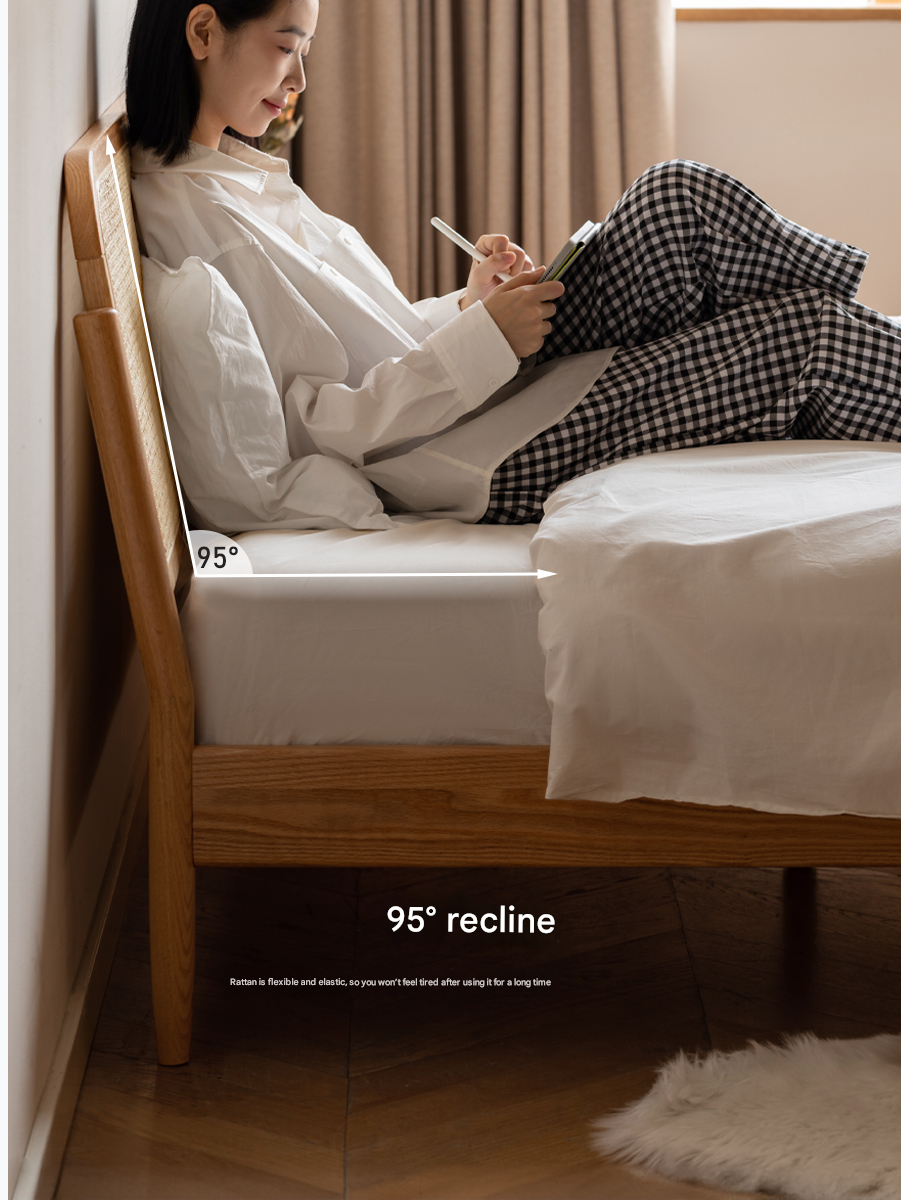 Oak Solid Wood Rattan bed
