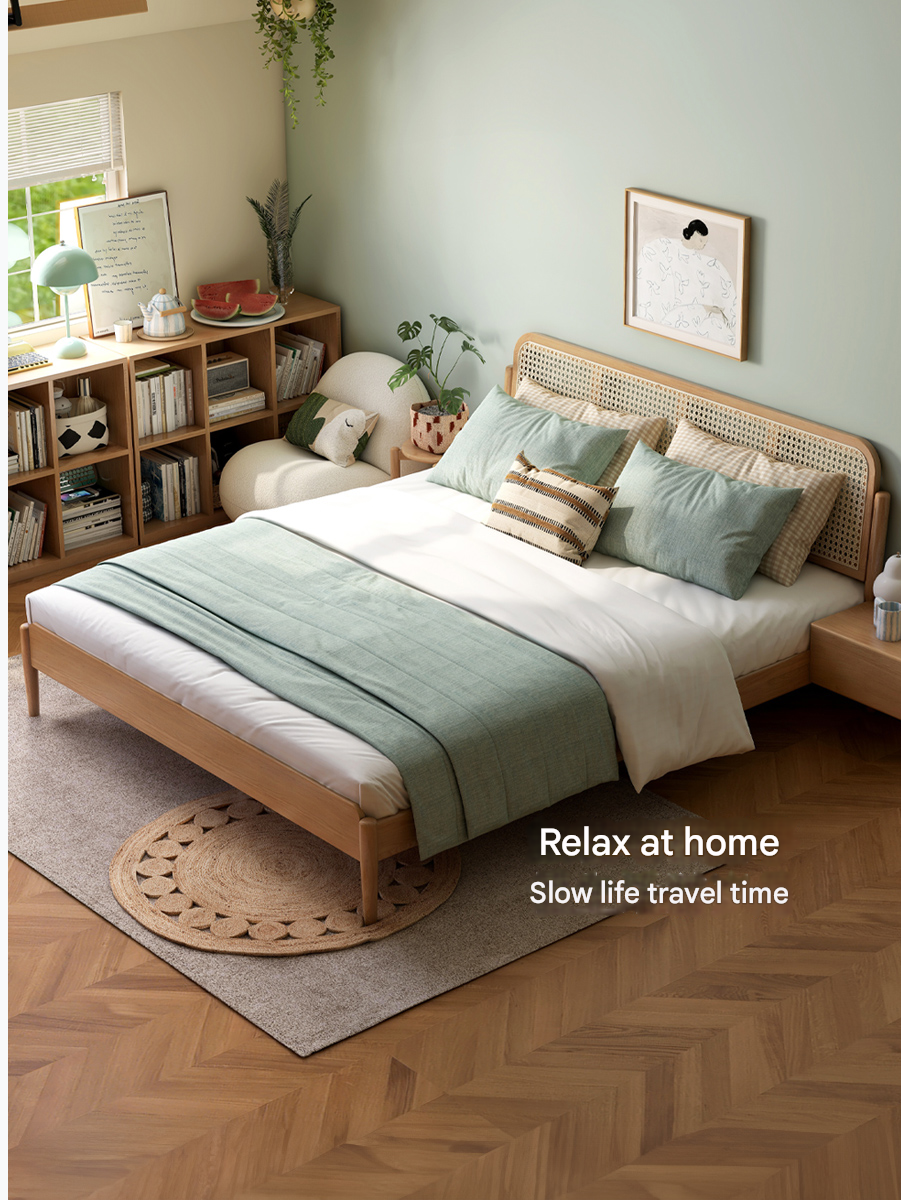 Oak Solid Wood Rattan bed