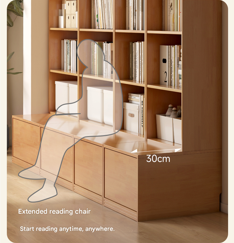 Rubber pure solid wood bookshelf floor-standing cabinet.