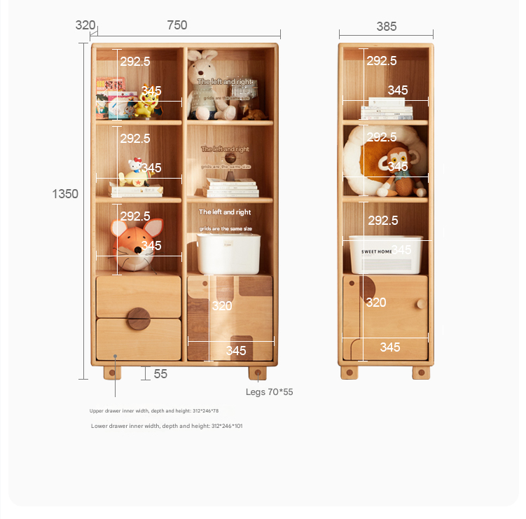 Beech Solid Wood Floor Children's Bookcase