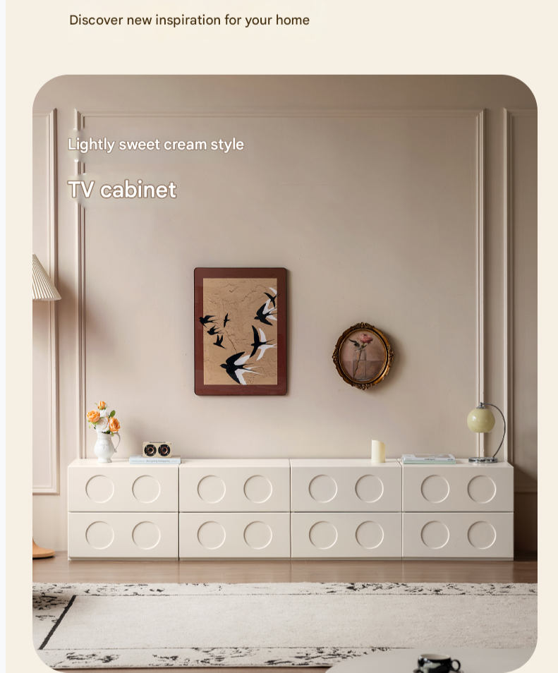 Poplar Solid Wood French Cream Style Module Combination TV Cabinet.
