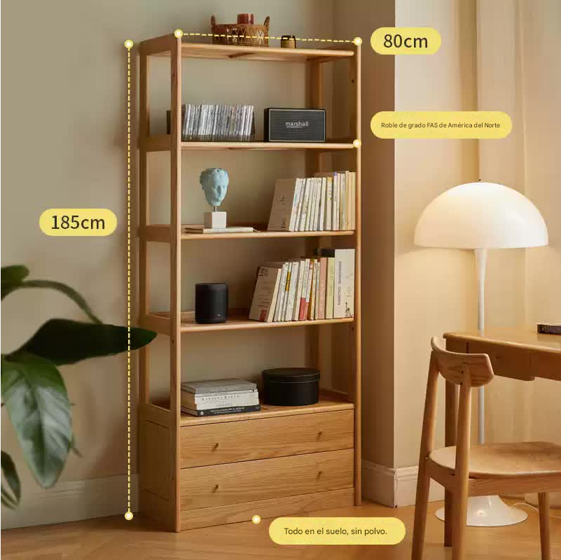 Oak Solid Wood Bookshelf Study Display Floor Combination Shelf