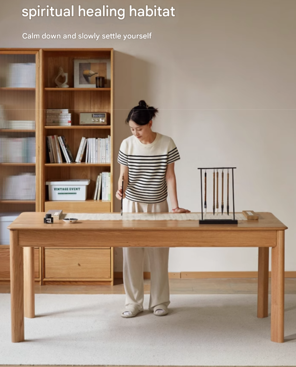 Oak, Ash Solid Wood Long Office Desk