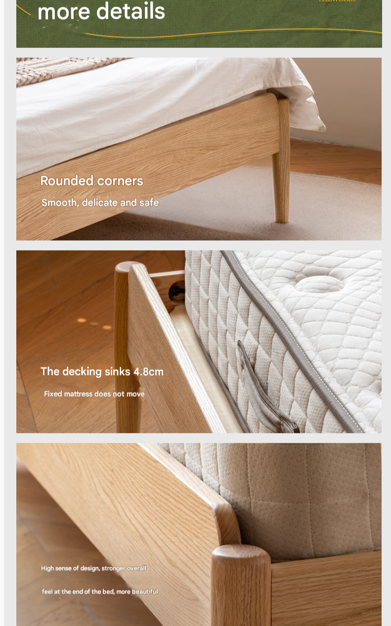 Oak Solid Wood Rattan bed