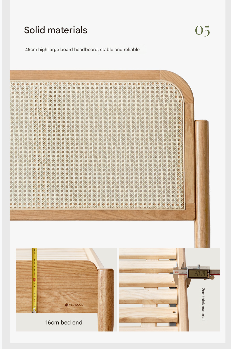 Oak Solid Wood Rattan bed