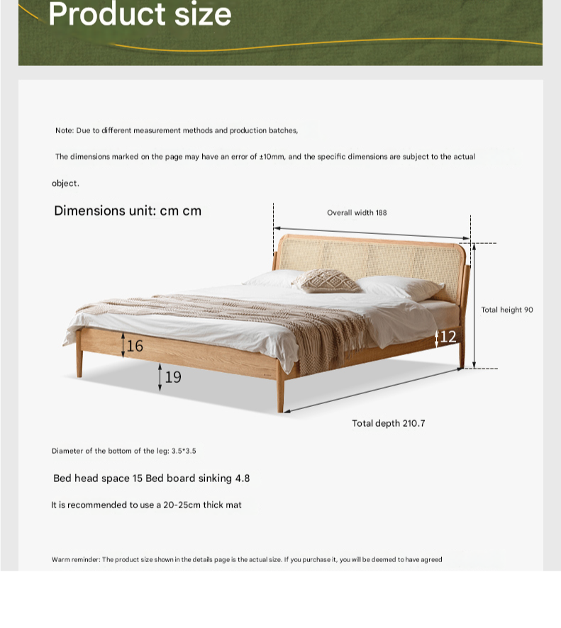 Oak Solid Wood Rattan bed