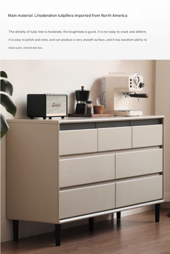 Poplar, Solid Rubberwood Light Luxury Gray Chest of Drawers.