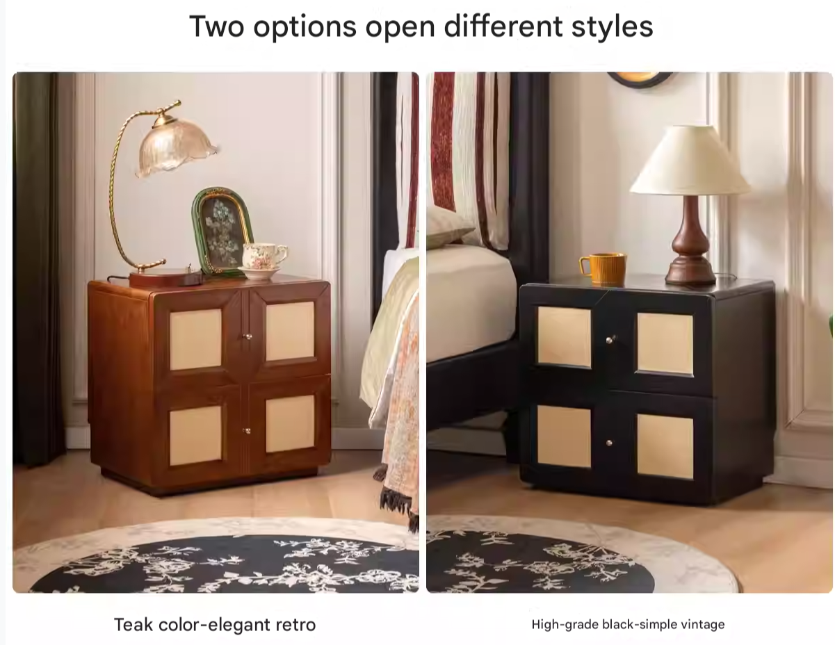 Solid Rubberwood, Poplar Solid Wood Middle-Aged Style Nightstand.