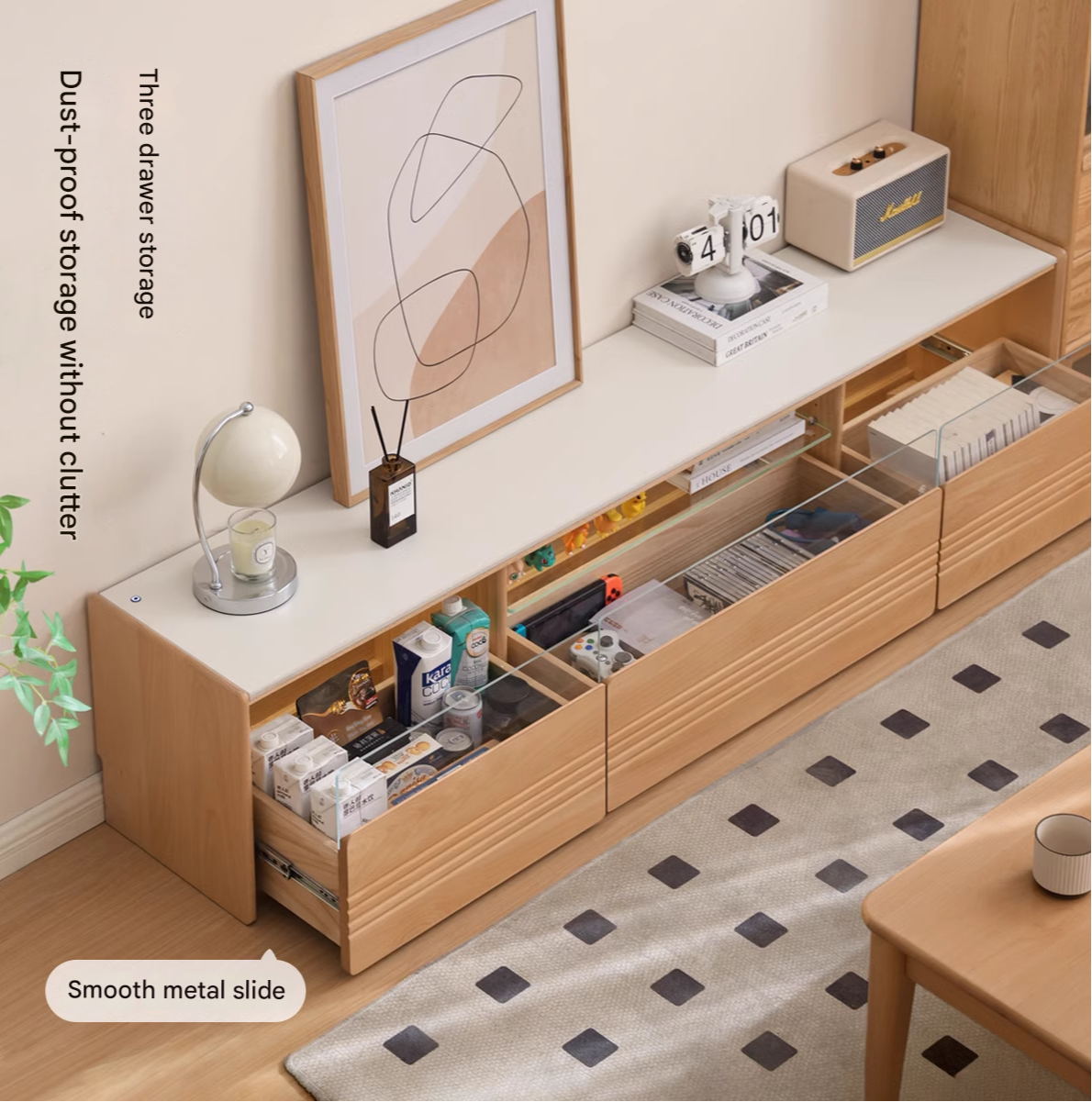 Pine Solid Wood Floor Rock Board TV Stand.