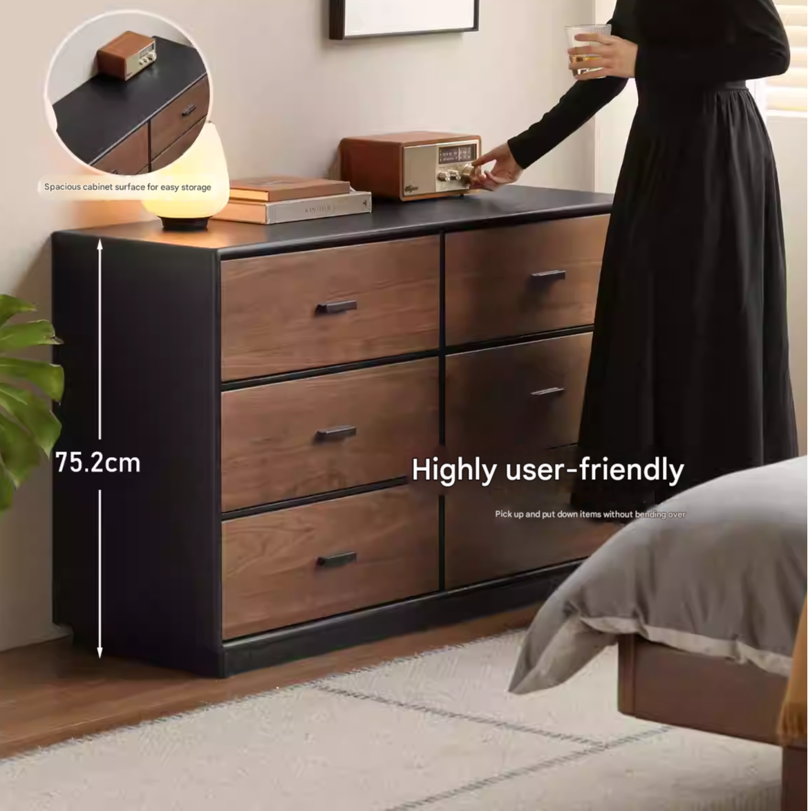 Oak Solid Wood Italian Light Luxury Chest of Drawers.