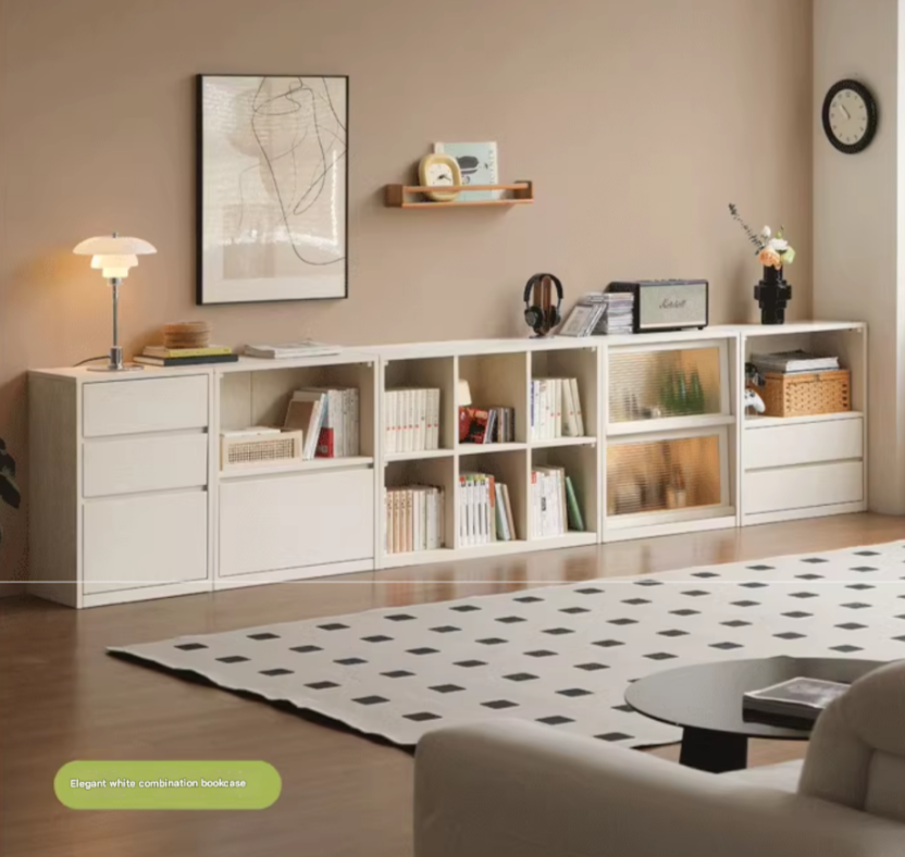 Oak Solid Wood Bookcase Cream Office Desk