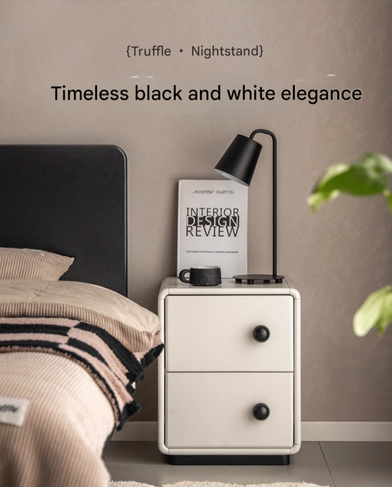 Solid RubberWood Modern White Nightstand.
