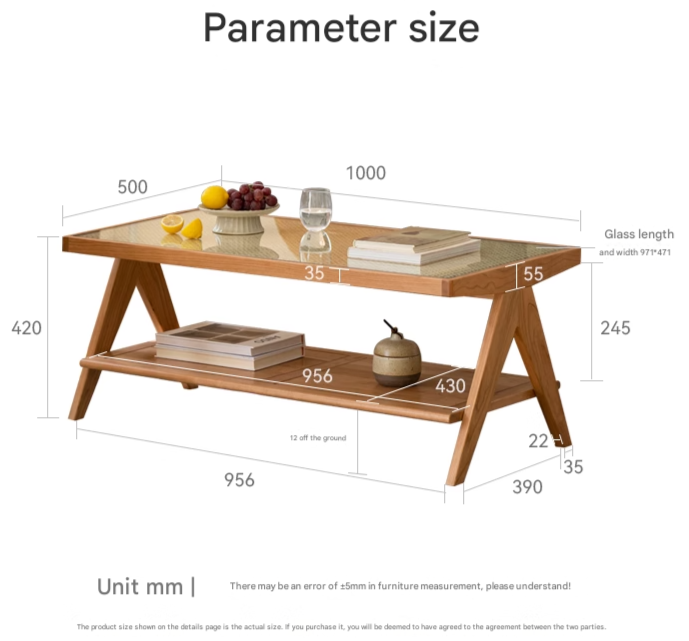 Cherry Solid Wood Modern Rattan Glass Tea Table