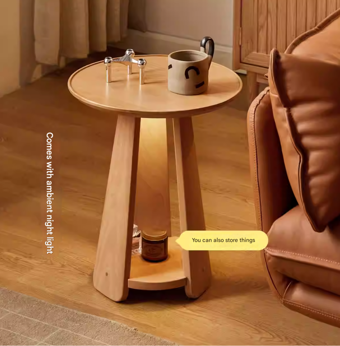 Beech Solid Wood Nordic Side Table.