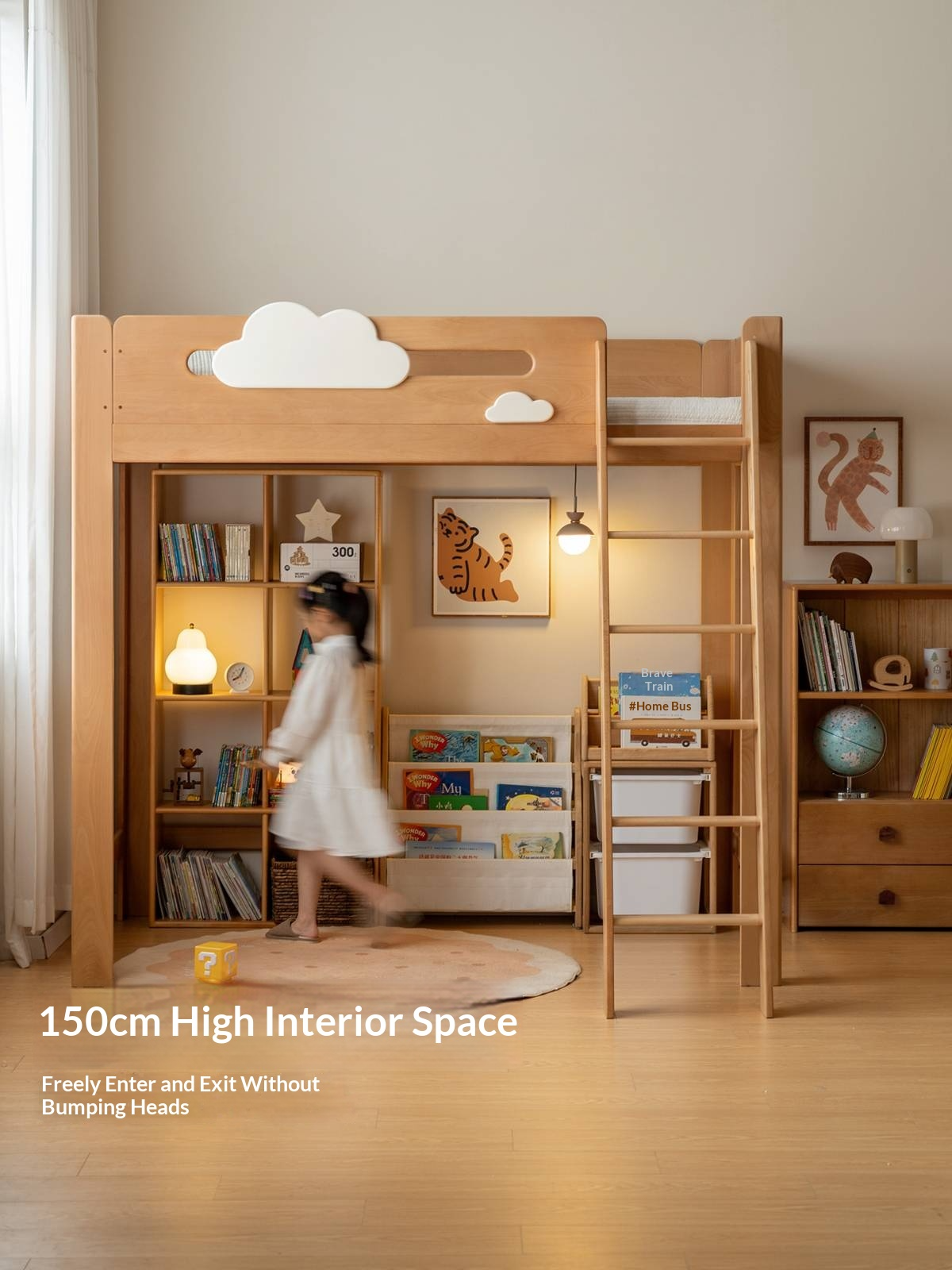 Rubberwood Solid Wood Children's Loft Bed