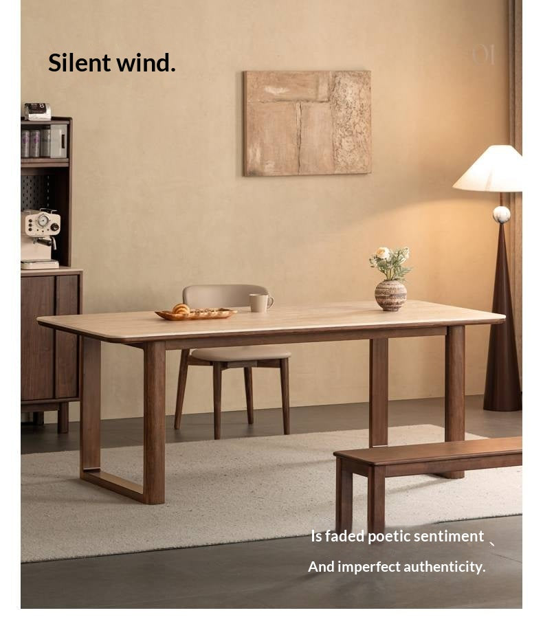 Solid Longan Hardwood Slab Dining Table with Antique-Inspired Retro Design