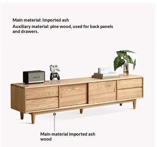 White Ash, Ash Solid Wood TV Stand with Sliding Doors and Sleek Finish