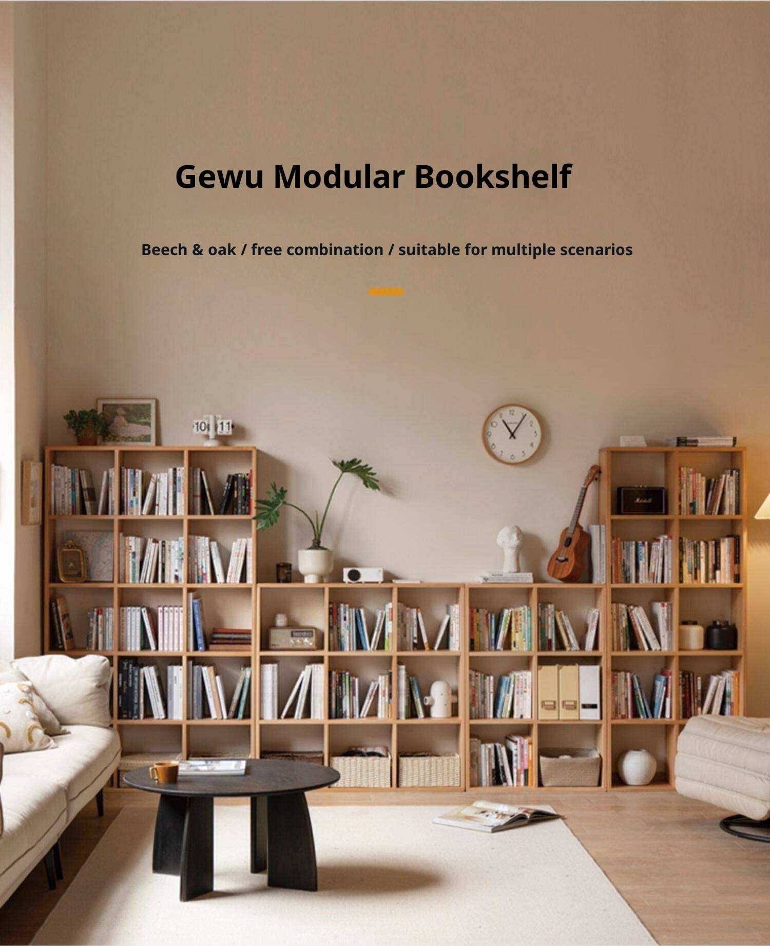 Beech, Oak Solid Wood Bookshelf Bookcase Free Combination