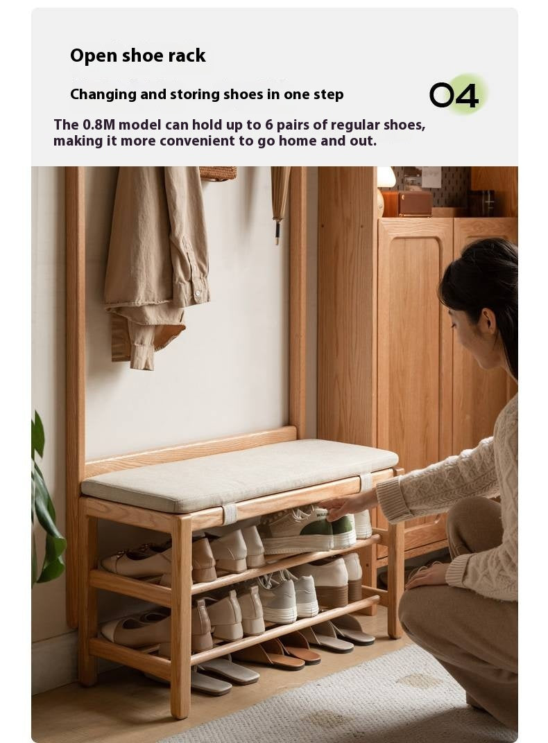 Oak, Beech Solid Wood Shoe Bench With Hanger