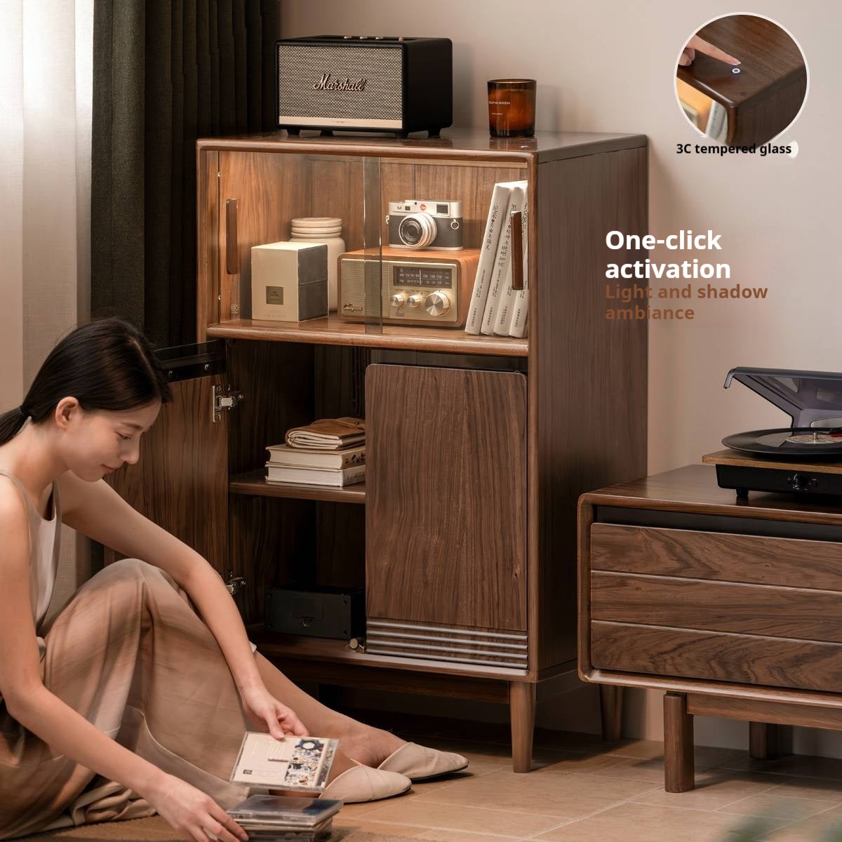 Red Zebrawood Solid Wood Modern Side Cabinet