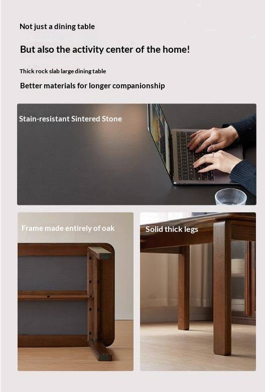 Oak Solid Wood Restaurant Light Luxury Style Rock Slab Long Table