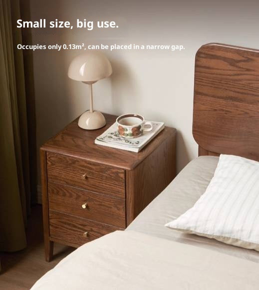 Oak Solid Wood Modern Minimalist Three-Drawer Nightstand