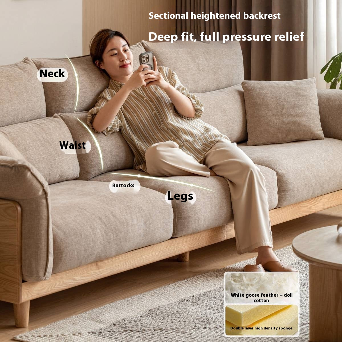 Oak Solid Wood high-back sofa
