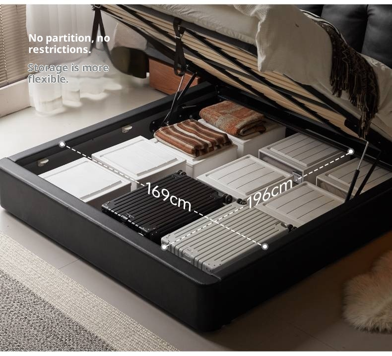 Genuine Leather Black Light Luxury Box Bed