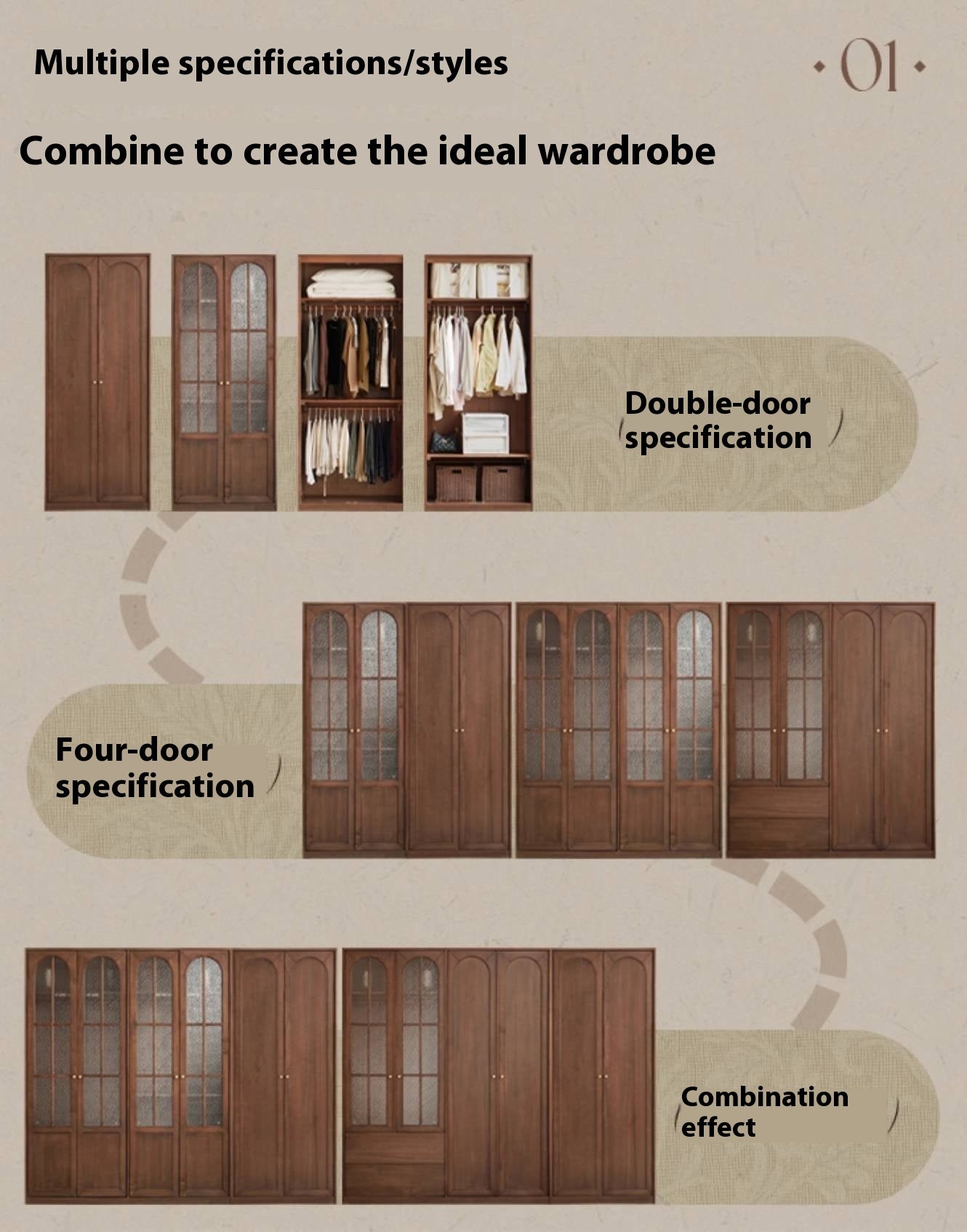 Solid Sandalwood French Retro Style Wardrobe