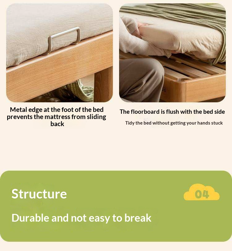 Beech Solid Wood Kids Montessori Platform Bed with Cloud Headboard
