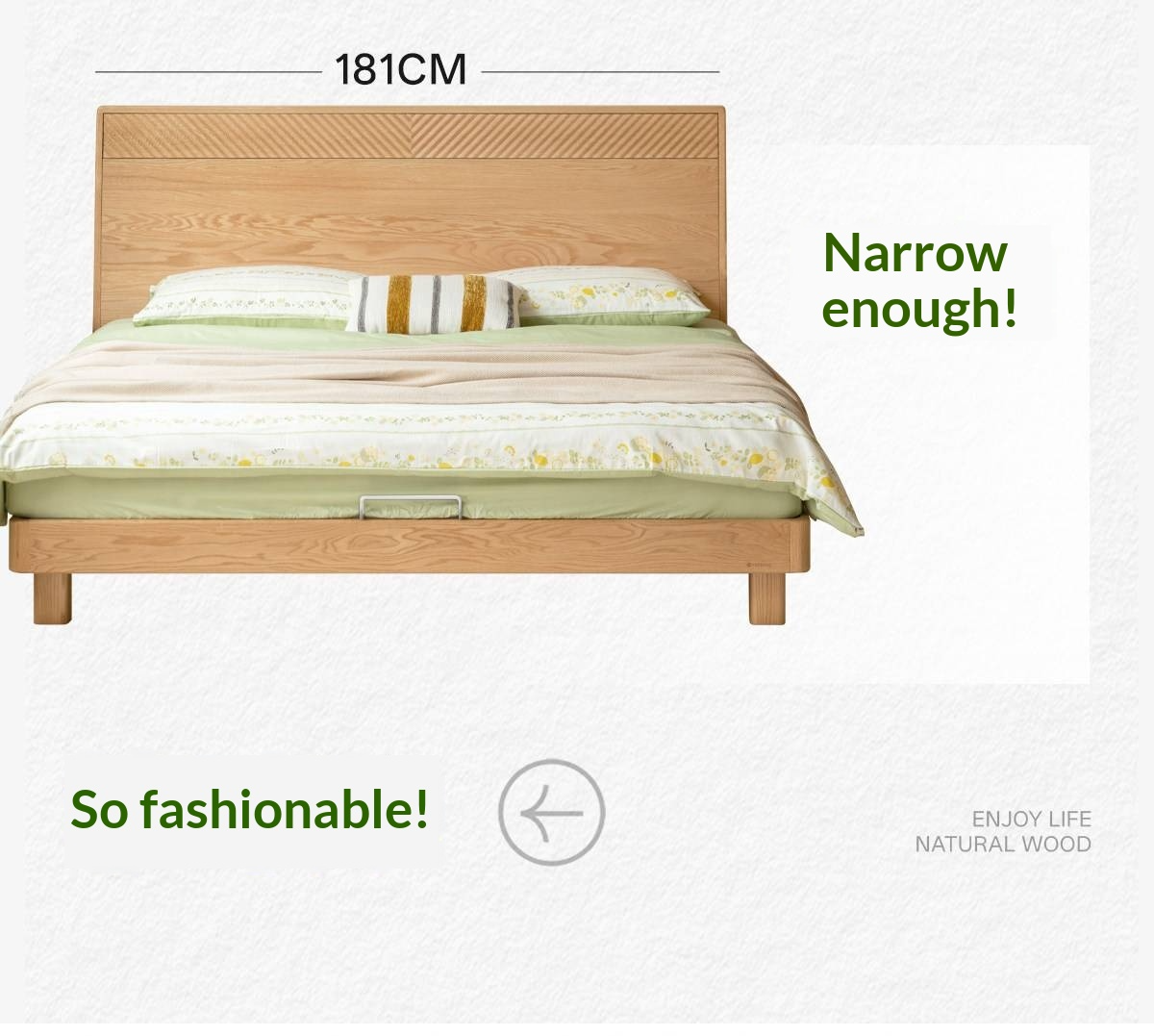 Oak Solid Wood Platform Bed with Grooved Panel Headboard Accent