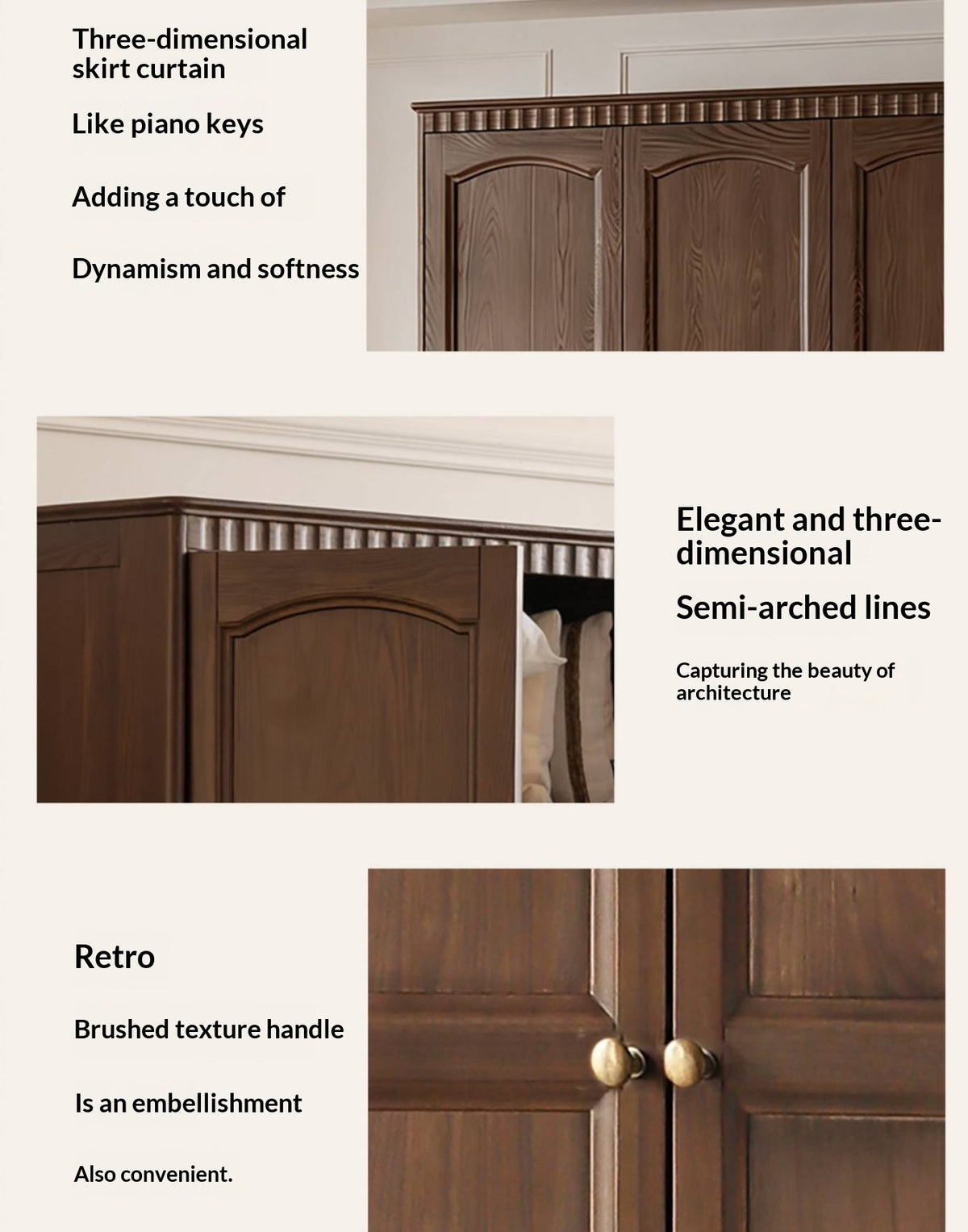 Ash Solid Wood Traditional 4-Door Armoire with Raised Panel Doors and Crown Molding