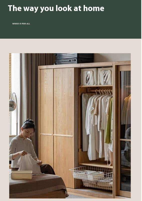 Ash Solid Wood Modern Wardrobe With Sliding Doors