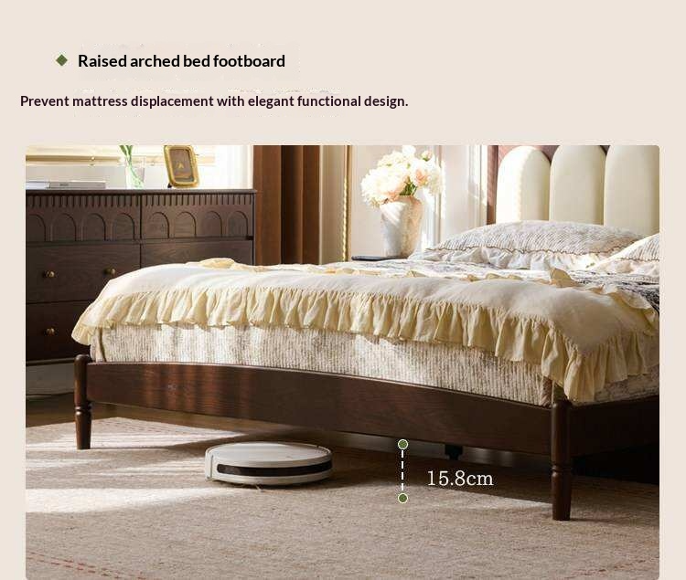Ash Solid Wood Arched Channel Tufted Platform Bed with Turned Posts