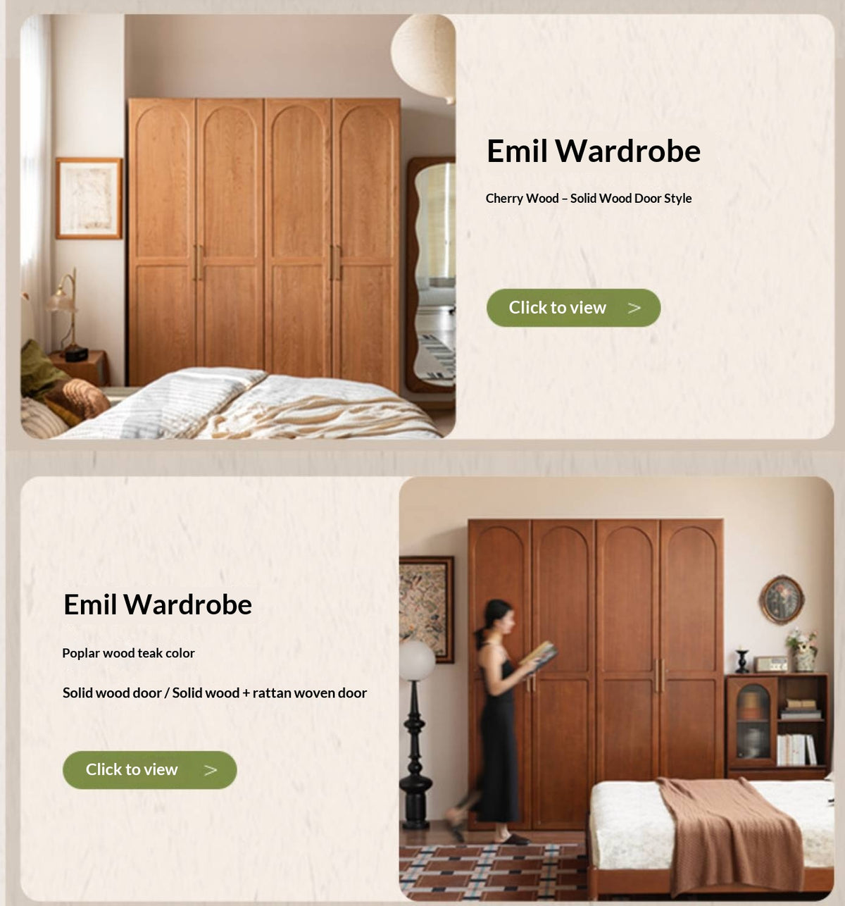 Oak Solid Wood Arched Rattan Door Wardrobe