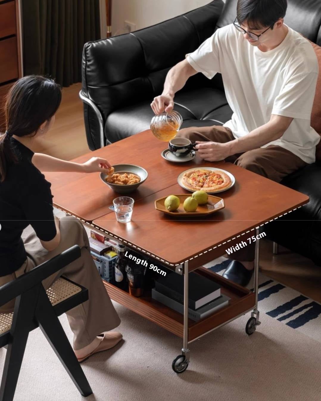 Poplar Solid Wood Middle Ancient Style Mobile Coffee Table