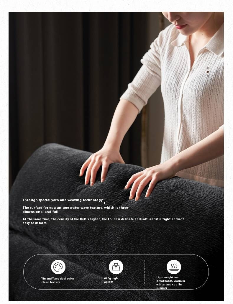 Piano-Key Black Chenille Sofa with Elephant-Ear Design