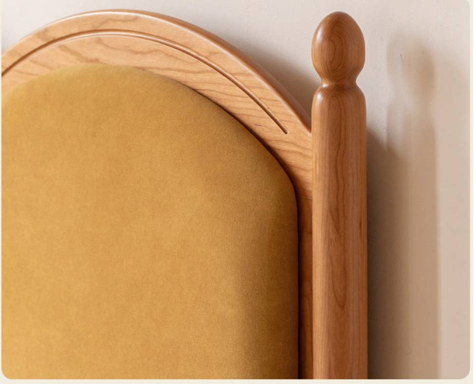 Cherry Wood Solid Wood French Country Bed with Scalloped Arch Panel Headboard