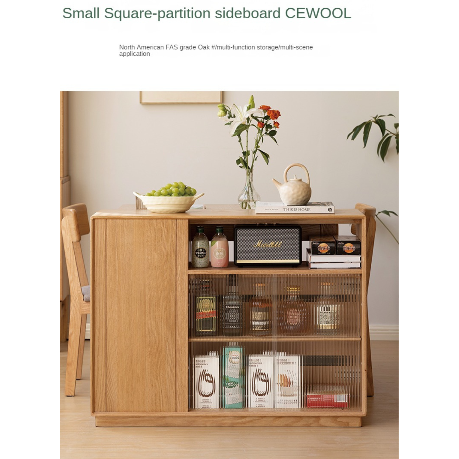 Oak Solid Wood, Solid RubberWood Nordic Modern Sideboard
