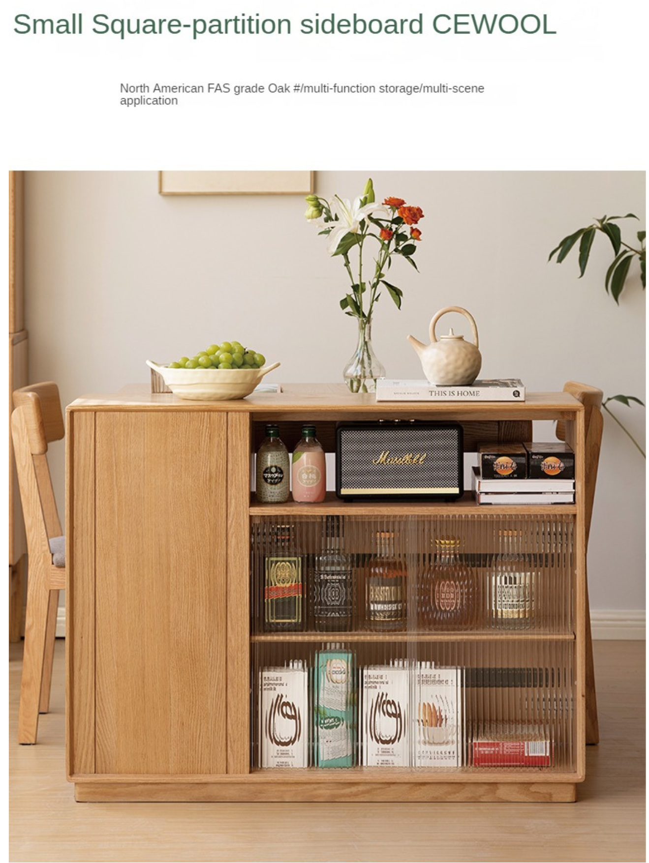 Oak Solid Wood, Solid RubberWood Nordic Modern Sideboard