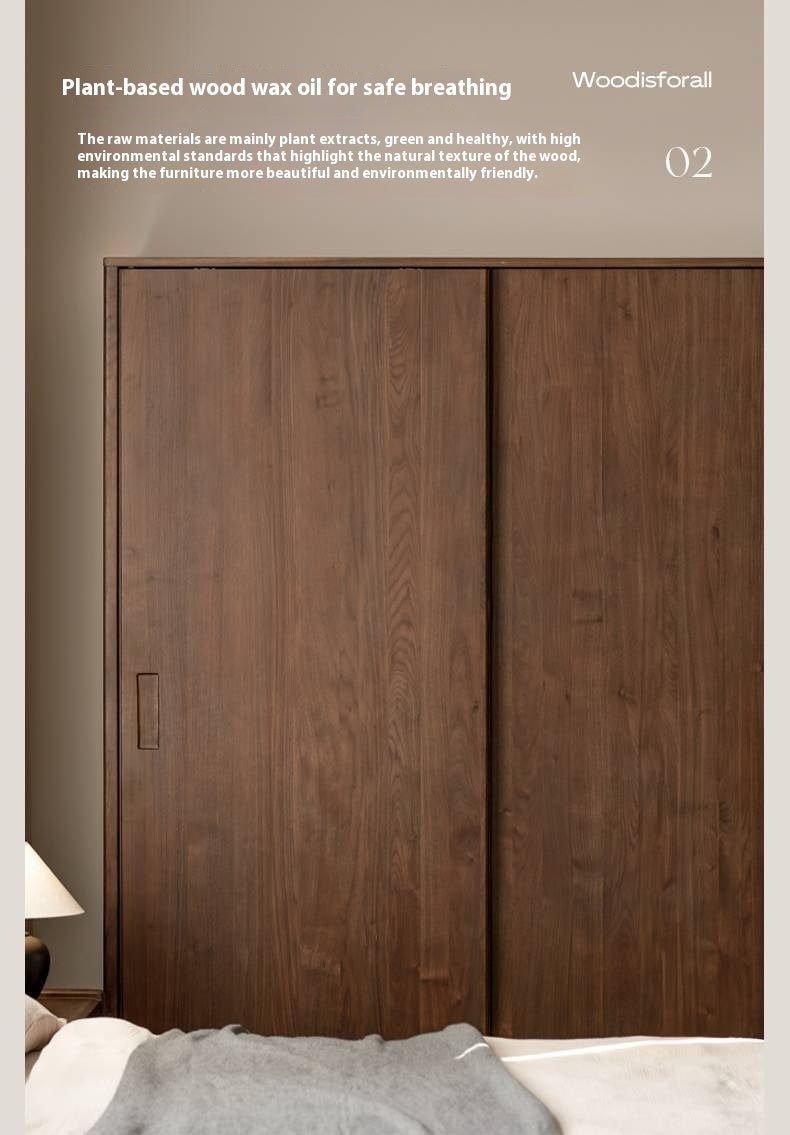 Black Walnut Solid Wood Sliding Door Wardrobe.