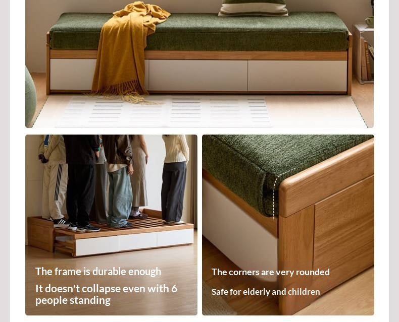 Solid RubberWood Storage Daybed with Pull-Out Drawer and Backless Design
