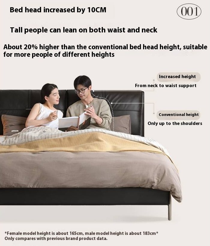 Genuine Leather Italian Light Luxury Black Bed