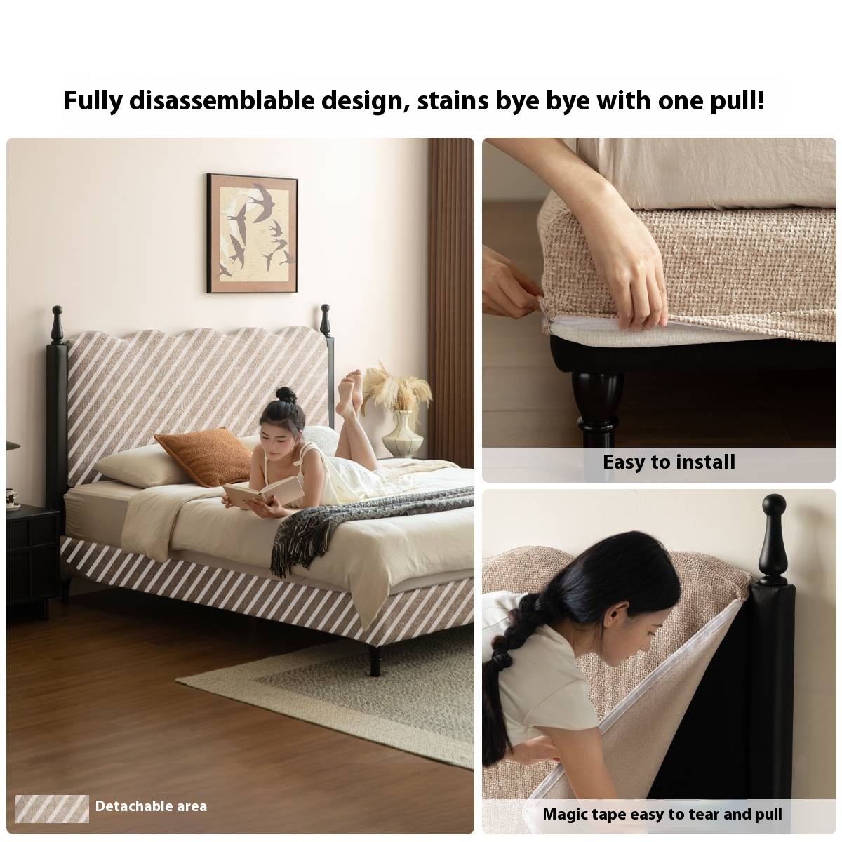 Fabric French Retro Soft Back Bed