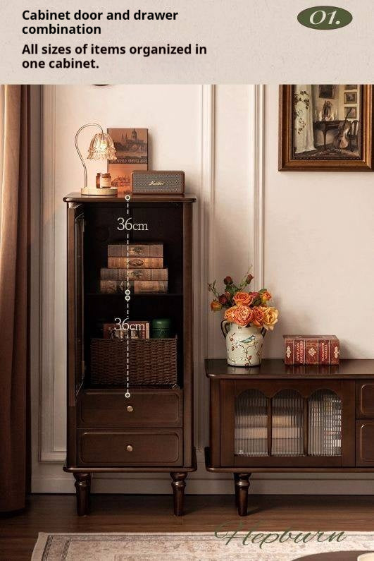 Poplar, Black Walnut Solid Wood American Retro Side Cabinet.