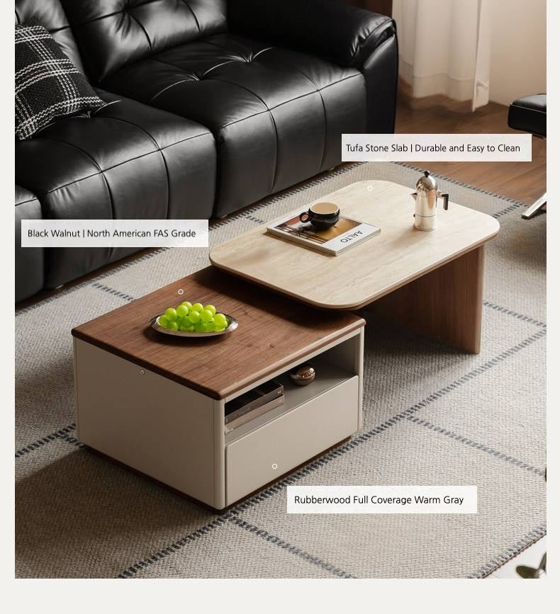 Black Walnut Solid Wood Italian Light Luxury Rock Plate Coffee Table